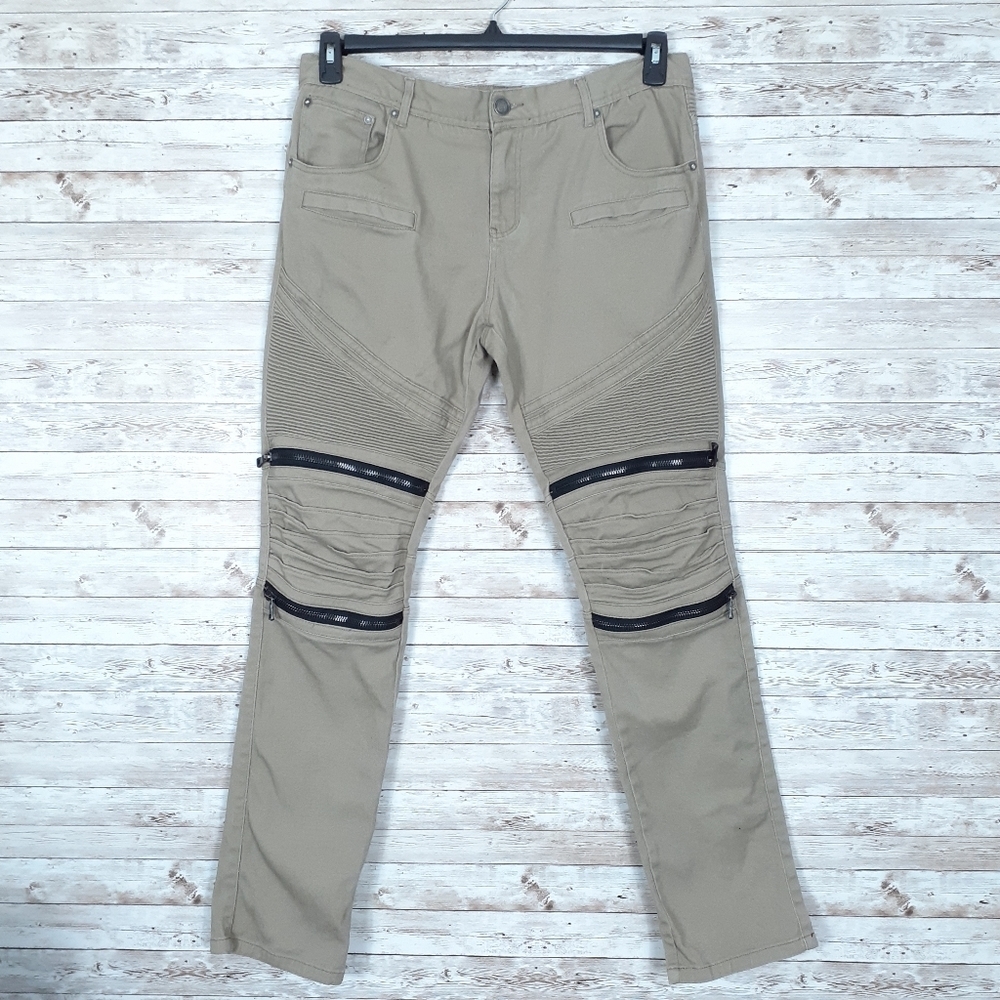 8ighth Dstrkt Mens Moto Jeans 38x34 Beige 771